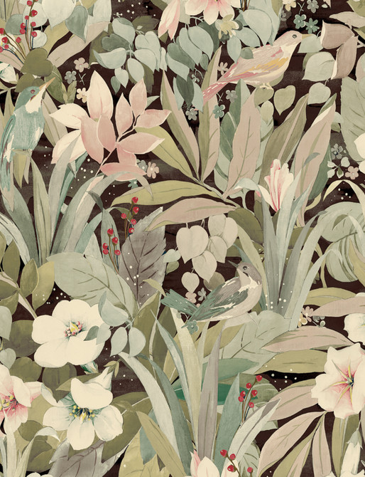 Seabrook Wallpaper Blossoming Birds Sage & Ash Brown NextWall Peel & Stick  United States 30.75 27.3" 20.5"  - My Fabric Connection -