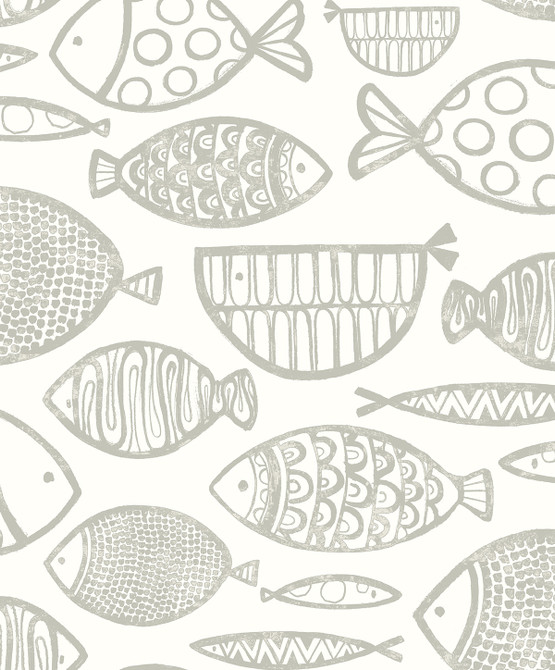 Seabrook Wallpaper Cadence Fish Lily Grey Piano  Netherlands 57.5 25.2" 20.9"  - My Fabric Connection -