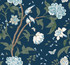 York Wallcoverings Teahouse Floral Navy Wallpaper Blooms Covers about 60.8 square feet 27-in by 27-ft long roll Unpasted 25.25 - My Fabric Connection -