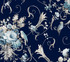 York Wallcoverings Parrots with Floral Bouquets Navy Peel & Stick Wallpaper Vintage Florals Covers about 45 square feet Peel & Stick 24-in repeat, drop match 27-in by 20-ft long roll - My Fabric Connection -