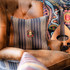 Mind the Gap Pillow Newport Stripes Cushion WOODSTOCK '69 LIFESTYLE COLLECTION 100% Linen, printed and stonewashed Made in Romania Leather piped edge 20 x 20 in - My Fabric Connection -