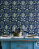 Mind the Gap Wallpaper Tulipan Indigo Wallpaper TRANSYLVANIAN ROOTS Satin Matte Made in Europe Paste the wall 1 roll x 20.5 x 10.9 yards - My Fabric Connection -