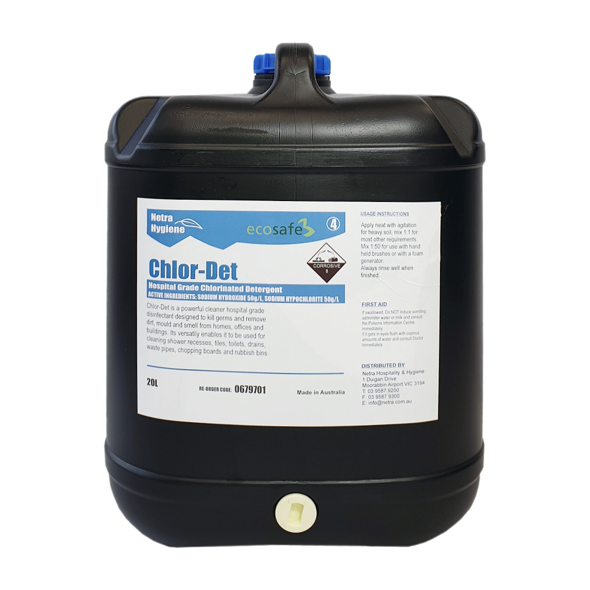 CHLORDET Chlorinated Detergent/Disinfectant/Sanitiser 20L Netra