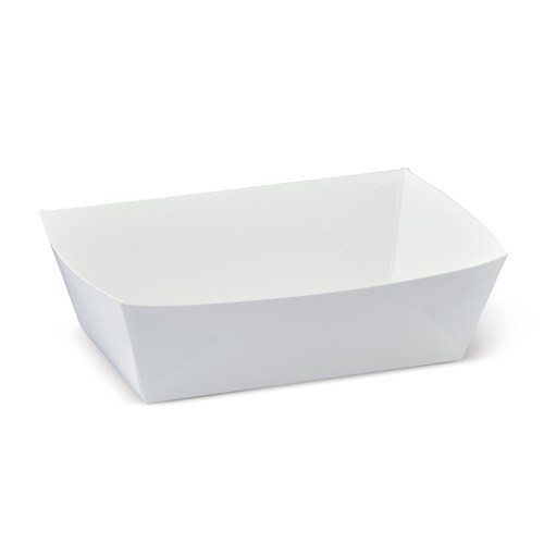 Food Tray #7 (BOARD) - WHITE - SQUARE - Poly-Lined - [P142S0001] - DETPAK - 95x95x50mm (Base) - 500/CTN