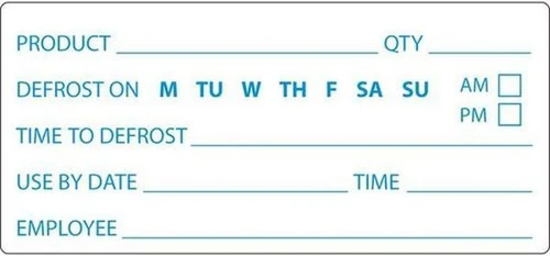 Food Rotation Label - REMOVABLE - Rectangular - 102 x 47mm [14210] - DEFROST PREP - 500/Roll
