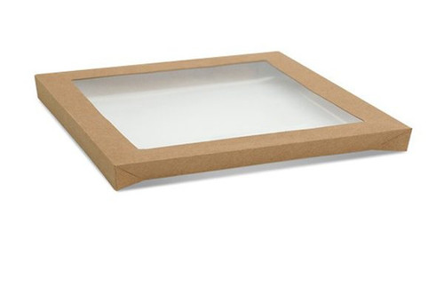 Catering Tray LID - SQUARE - Brown Kraft (LARGE) - with Window - [SCTLL] - 300x300x30mm - GREENMARK - 100/CTN