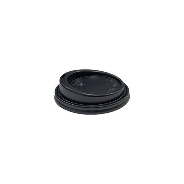 TRAVEL LID - Biodegradable - 90mm - BLACK - [BIOSERV] suits 12oz, 16oz, 20oz & 8oz (SQUAT) Hot Cups - 1000/CTN