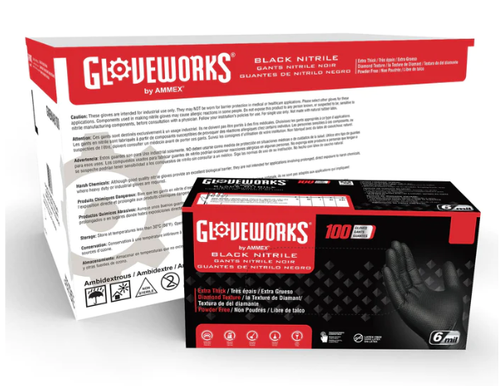 Gloveworks HD 6 mil Black Nitrile Disposable Industrial Gloves with Raised Diamond Texture (100 per box)