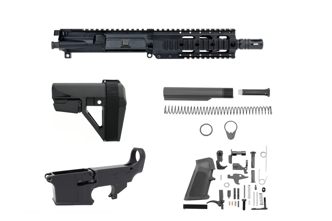 Anodized AR-15 80% Forged 7075 Build Kit – 7.5" 300AAC Blackout Quad-Rail Upper