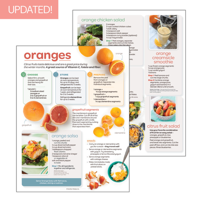 Oranges & Grapefruit Recipe and Storage Sheet