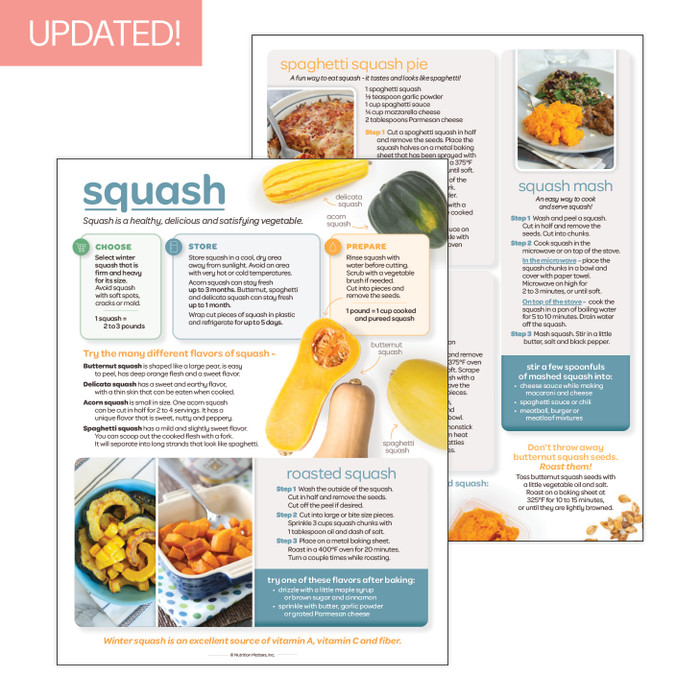 Squash Recipe and Storage Sheet