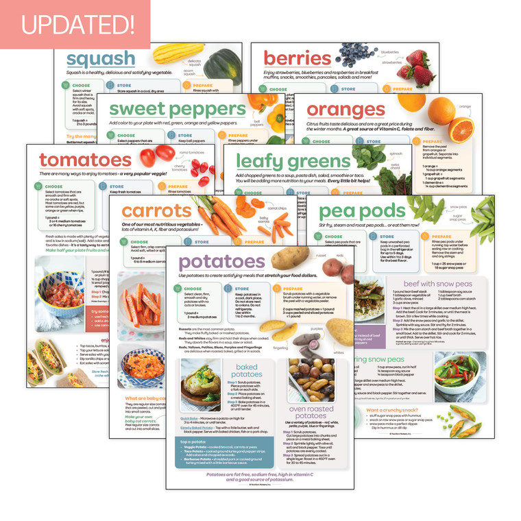 Set of Fruit and Vegetable Recipe Sheets 