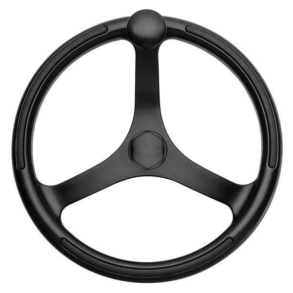 Schmitt Marine Primus Wheel 13.5" Black 3\/4" Tapered Shaft w\/Knob Finger Grips - Black Powder Coat [742132BFGK]