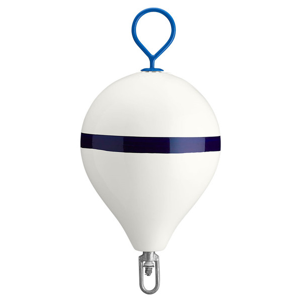 Polyform 17" CM Mooring Buoy w\/Galvanized Iron - White Blue Stripe [CM-3 WHITE W\/STRIP]