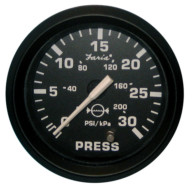 Faria Euro Black 2" Water Pressure Gauge (30 PSI) [12810]