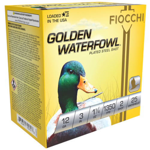 Fiocchi Golden Waterfowl 12ga 3" 1 1/4oz #2 Steel Shot 123SGW240916