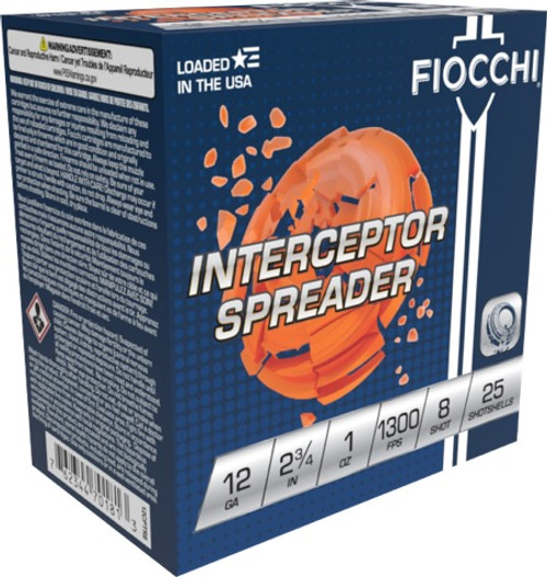 Fiocchi Interceptor Spreader 12ga 2-3/"4 1oz #8 Shot 12CPTR835318