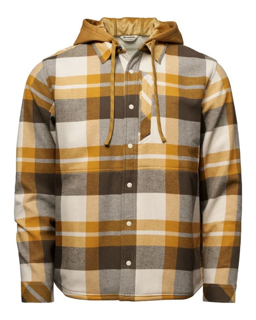 Simms Men's Coldweather Hooded Shacket in Fitzgerald Plaid: Hickory