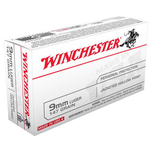 Winchester 9mm Luger 147gr Jacketed Hollow Point 50rd USA9JHP256918