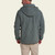 Model wearing a Howler Bros Chisos Hooded Pullover in Capillary Waves: Stormy Sea, rear view