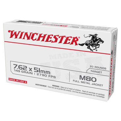Winchester 7.62x51mm NATO 149gr Full Metal Jacket M80 WM80