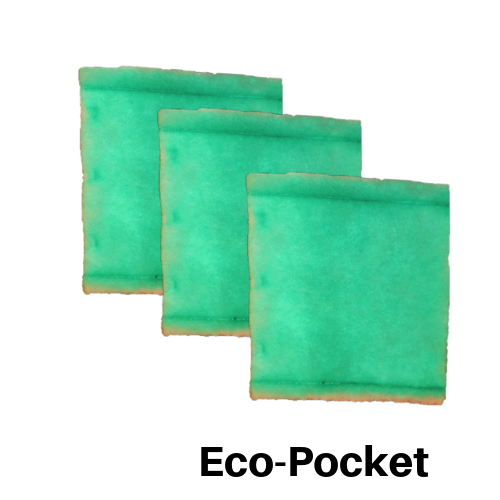 3 Pack of Eco-Pockets - The Eco-Pocket is the Green Screen in a different format for those that need a little flexible filter for installation.  They need to have 1 Innerwire that is reusable for each of your Eco-Pocket filters to install. The Eco-Pocket has 4 zones with 2 layers of Tackifier.  It is like a pillow case that is open in the center. The Anti-Microbial inhibits mold mildew and fungus from growing and recirculating.