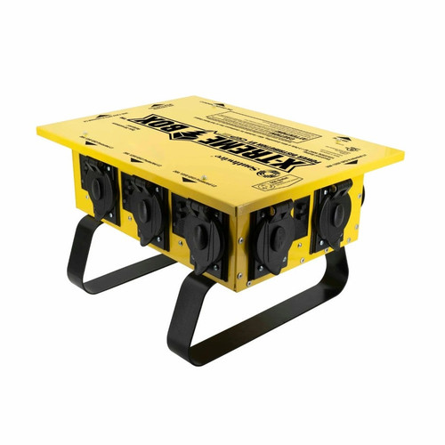 50A 125/250V Temporary Power Distribution Box – X-Treme Box with 6 Outlets, U-Ground & Straight Blade, LED Base