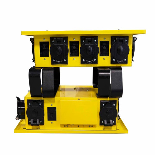 50A 125/250V Temporary Power Distribution Box – X-Treme Box with 6 Outlets, U-Ground & Straight Blade, LED Base