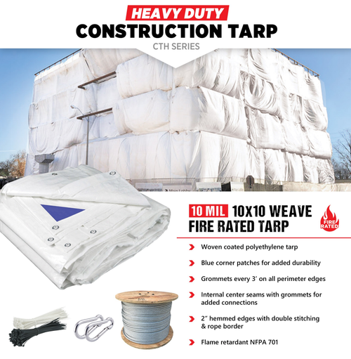 Heavy Duty Construction Tarp - Flame-Retardant - 20' x 21' - Box of 4