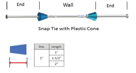 OCM Long End Snap Ties with Cone- Box of 100