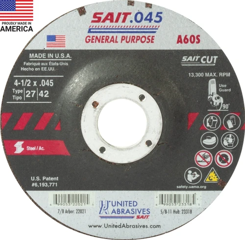 United Abrasives Sait 4-1/2" x .045" x 7/8" GP Metal Cut Off Wheel - Box of 50
