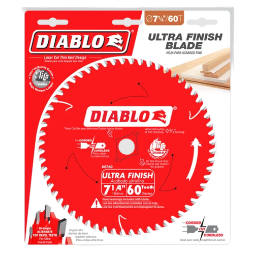 Diablo 7-1/4" x 60-Teeth Ultra Finish Carbide Saw Blade for Wood
