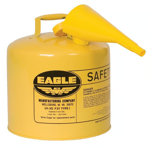 Eagle Type I 5-Gallon Yellow Safety Gas Can with Funnel