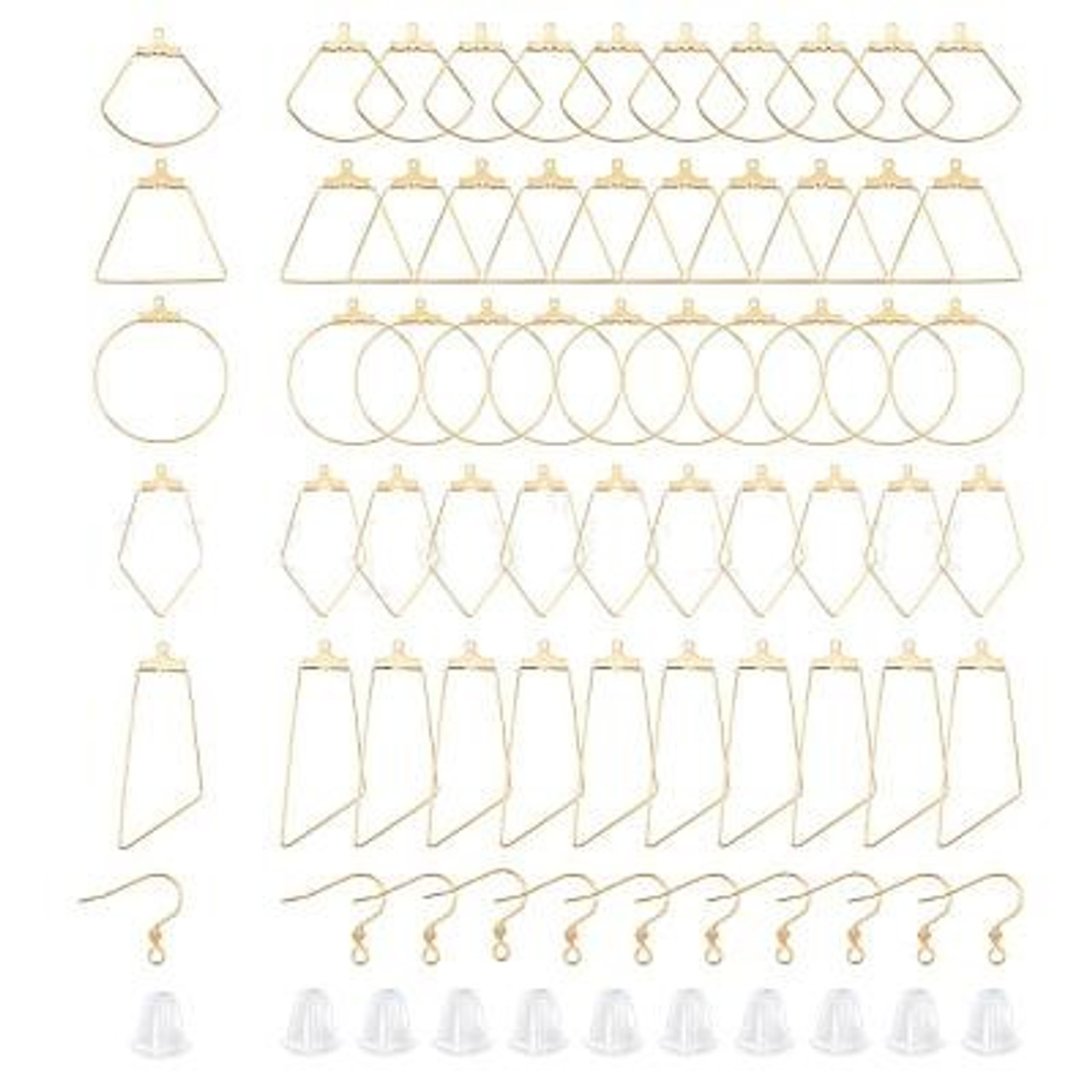 80Pcs, 8 Styles, 304 Stainless Steel Wire Pendants, Hoop Earring Findings,  Mixed Shapes, 10pcs/style