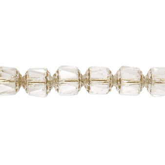 8mm - Preciosa Czech - Transparent Clear & Metallic Gold - 15.5" Strand (Approx 50 beads) - Round Cathedral Glass Beads
