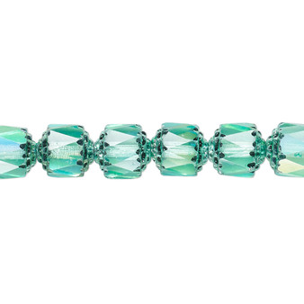 8mm - Preciosa Czech - Teal Apollo AB - 15.5" Strand (Approx 50 beads) - Round Cathedral Glass Beads