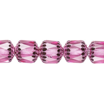 10mm - Preciosa Czech - Pink & Metallic Pink - 15.5" Strand (Approx 40 beads) - Round Cathedral Glass Beads