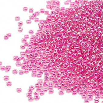 15-355 - 15/0 - Miyuki - Transparent Colour-Lined Fancy Rose Pink - 35gms - Glass Round Seed Beads