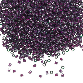 DB0279 - 11/0 - Miyuki Delica - Opaque Colour-Lined Green and Maroon - 50gms - Cylinder Seed Beads