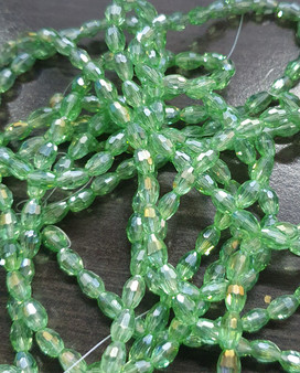 6x4mm  - Mint Green AB - Strand (approx 72 beads)  - Faceted Oval Fire Electroplated Glass Beads