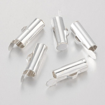 34 pack - Brass Slide On End Clasp Tubes, Silver Colour Plated, 13.5x4.5mm, Hole: 1mm, Inner Diameter: 2mm