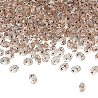 Bead, Preciosa Twin™, Pressed Superduo, Czech pressed glass, transparent copper-lined clear, 5x2.5mm oval with 2 holes. Sold per 50-gram pkg.