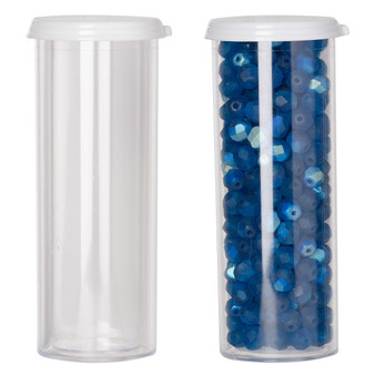 Vial, polystyrene and plastic, clear and white, 3-7/16 x 1-1/4 inch extra-large vial with snap on cap. Sold per pkg of 4.