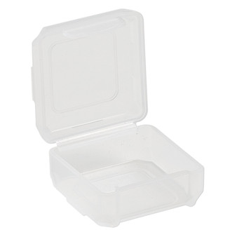 Organizer, Dot Box™, plastic, clear, 1-1/4 x 1-1/4 x 1/2 inch rectangle with pop-up lid. Sold per pkg of 8.