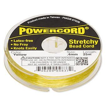 Cord, Powercord®, elastic, yellow , 0.4mm, 3.5 pound test. Sold per 25-meter spool.