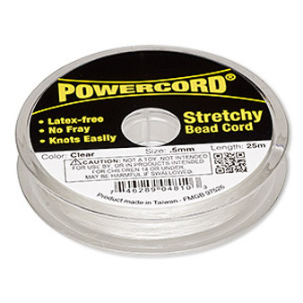 Cord, Powercord®, elastic, clear, 0.5mm, 4 pound test. Sold per 25-meter spool.