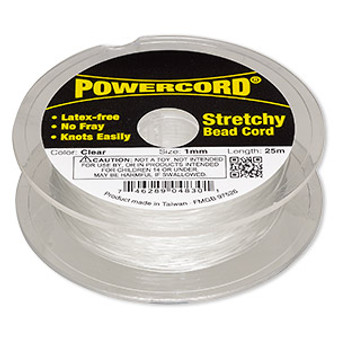 Cord, Powercord®, elastic, clear , 1mm, 14 pound test. Sold per 25-meter spool.