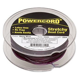 Cord, Powercord®, elastic, navy blue , 1mm, 14 pound test. Sold per 25-meter spool.