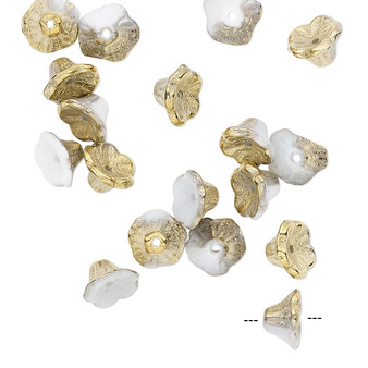 Bead, Preciosa, Czech pressed glass, opaque alabaster half-coated Bronze Gold, 7x4.5mm flower. Sold per pkg of 20.