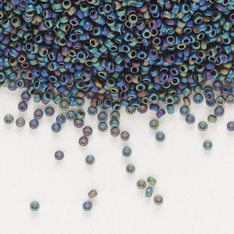 15-401FR - 15/0 - Miyuki - Opaque Matte Black Rainbow - 8.2gms Vial Glass Round Seed Beads
